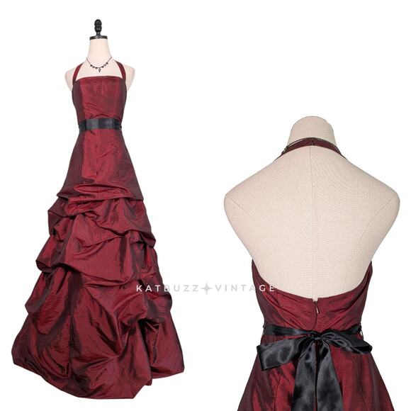 Y2K Bill Levkoff Prom Dress Maxi Gown 4 Red Maroon Goth Glam Bow Tall Length - Picture 1 of 12